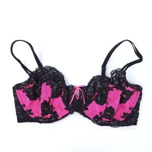 Victoria's Secret Unlined Demi Bra Black Hot Pink Tan Lace Underwire Size 36DD